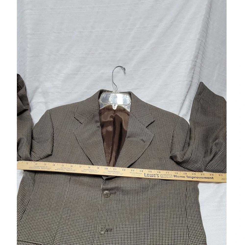 Vintage John Henry Mens 38R Blazer Brown Blue Houndstooth 3 Button Sport Coat